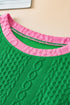 Contrast Trim Cable Textured Shorts Set